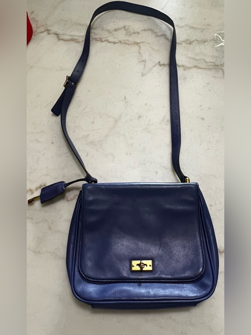 Fossil Memoir Novella Cobalt Crossbody Bag Turn Lock Gold Hardware